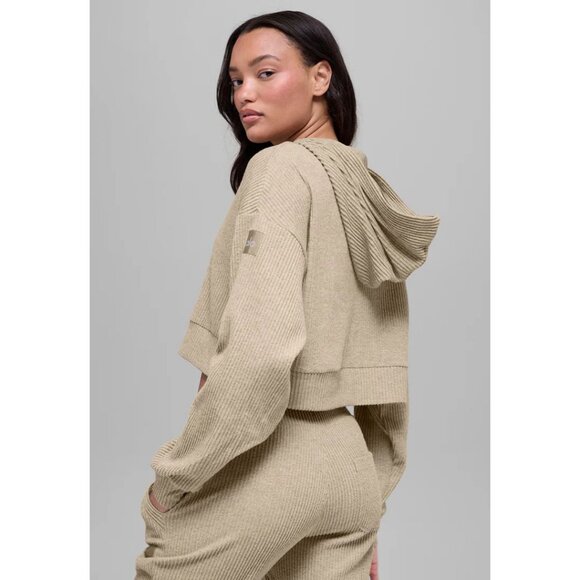 Alo Yoga Muse Cropped Hoodie Gravel Heather Size Medium - Picture 3 of 8